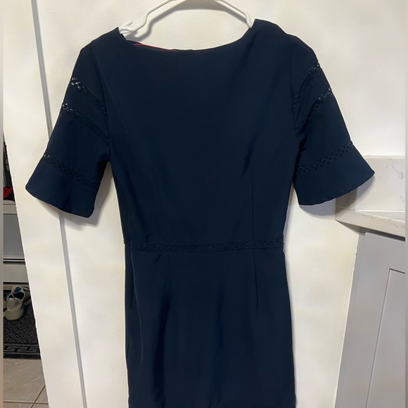 Tommy Hillfiger A-Line Midi Length  Short Sleeve Lace Detail Navy Blue Dress 2 - Picture 6 of 13